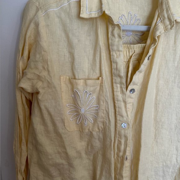 VRG GRL La Concha Linen Button Up Shirt &  Linen Short // Yellow - Picture 2 of 8